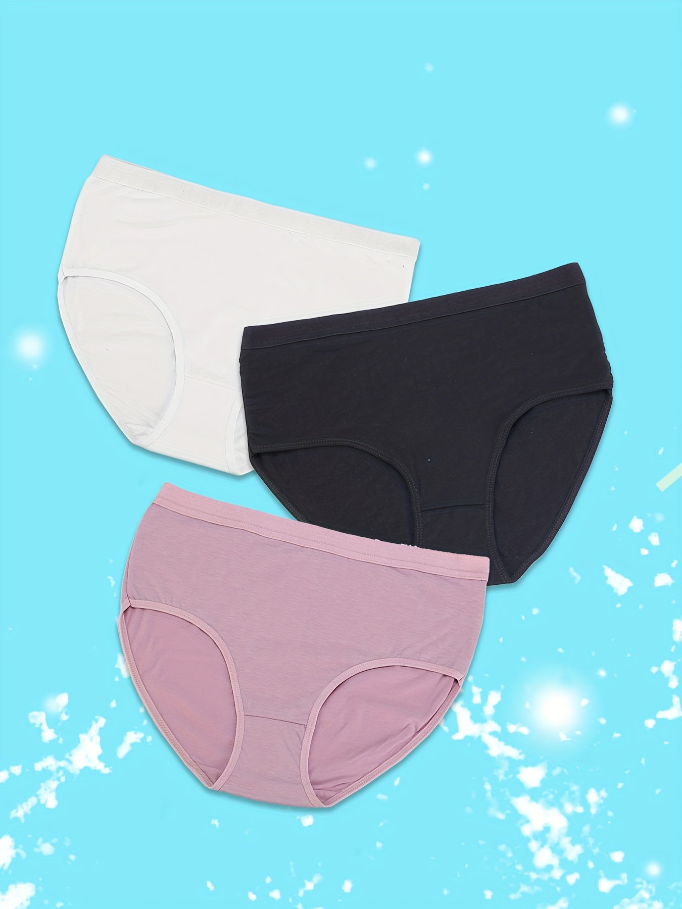 3 Pack Plus Size Basic Panties Set Women's Plus Solid Soft Underwear Set