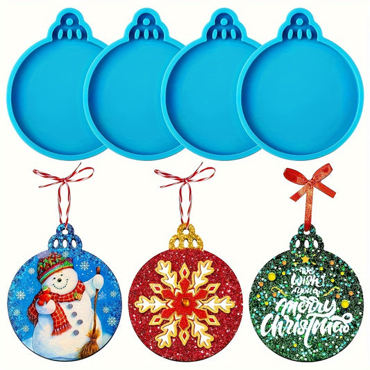4pcs Christmas Resin Silicone Mold Ornaments Round Pendant Epoxy Resin Mold