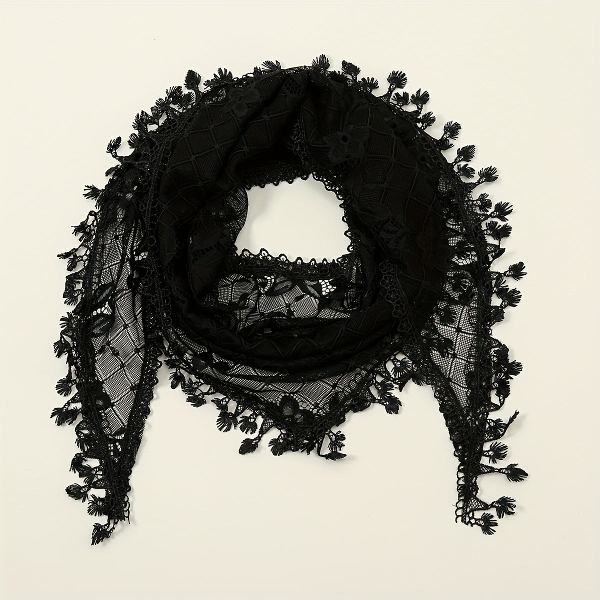 Lace Tassel Triangle Scarf Veil Solid Neck Scarf for Wedding Bride