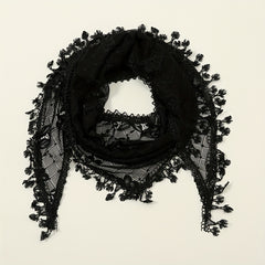 Lace Tassel Triangle Scarf Veil Solid Neck Scarf for Wedding Bride