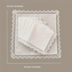 6pcs Lace Trim Handkerchiefs Women's DIY Decoration