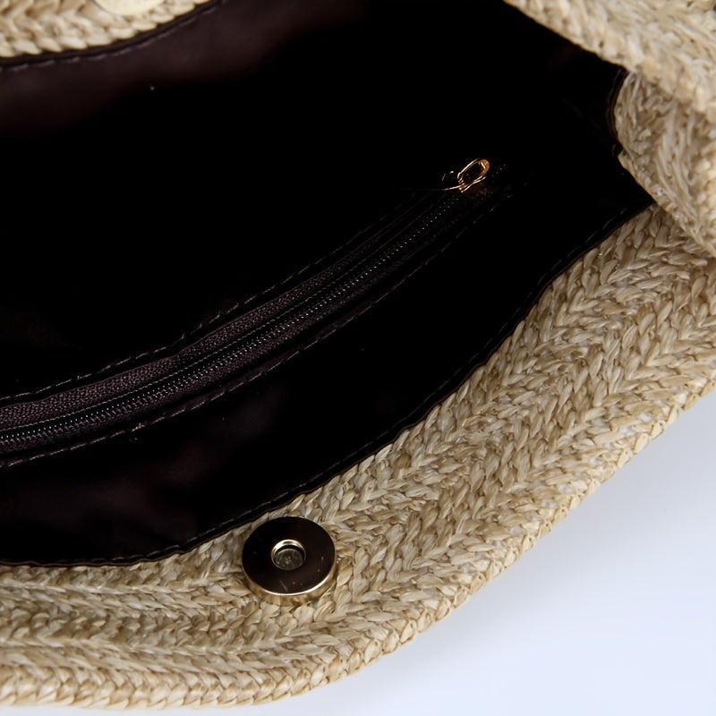 Vintage Straw Woven Hobo Bag Bohemian Tote Beach Shoulder Handbag
