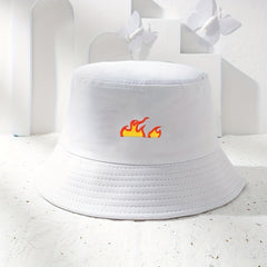 Flame Embroidery Bucket Hat Casual Hip Hop Basin Hat Solid Unisex Fisherman Cap