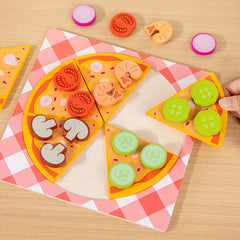 Wood Pizza Playset Double Layer with Colorful Toppings