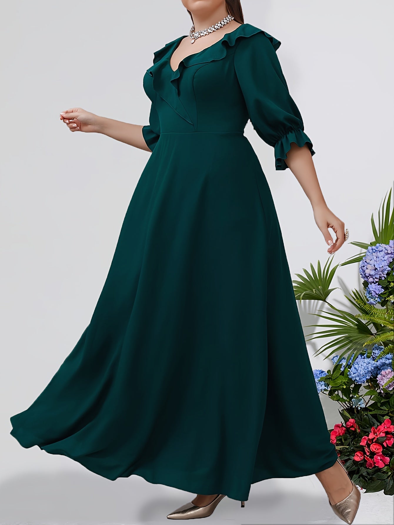  Ruffle Trim Maxi Bridesmaid Dress