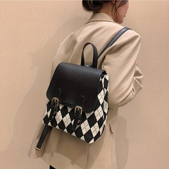 Vintage Argyle Print Backpack Large Capacity Travel Knapsack