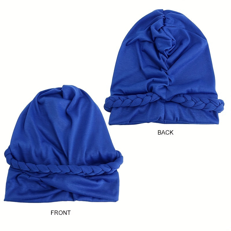 Classic Braid Cross Turban Hat Solid Head Wrap Stretchy Hijab Beanie Cap