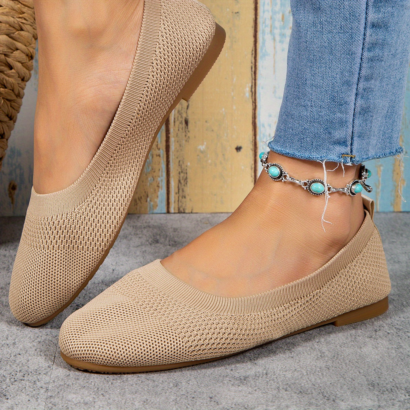 Women's Knitted Flat Shoes Soft Sole Slip On Casual Walking Flats