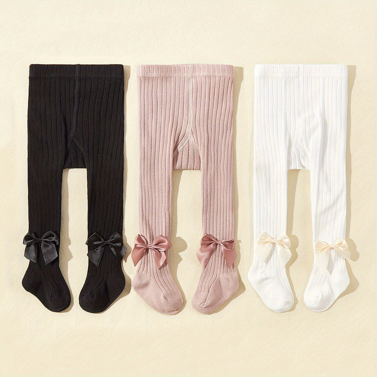 3 Pairs Girls Kids Bowknot Footed Pantyhose for Autumn Winter