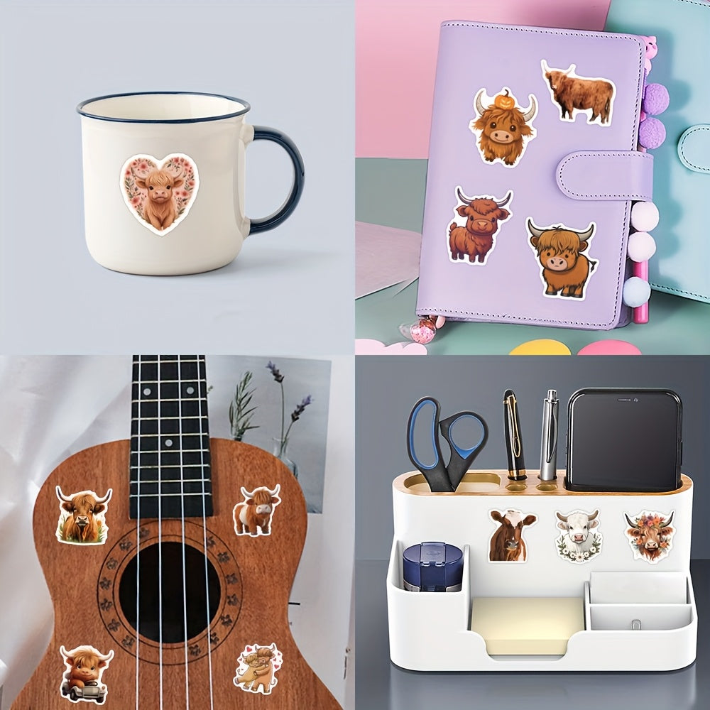 55pcs Cow Sticker for Stationery Cup Laptop Suitcases Refrigerator