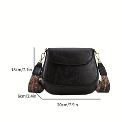 Vintage Solid Saddle Bag Minimalist Shoulder Bag Retro Pattern Strap