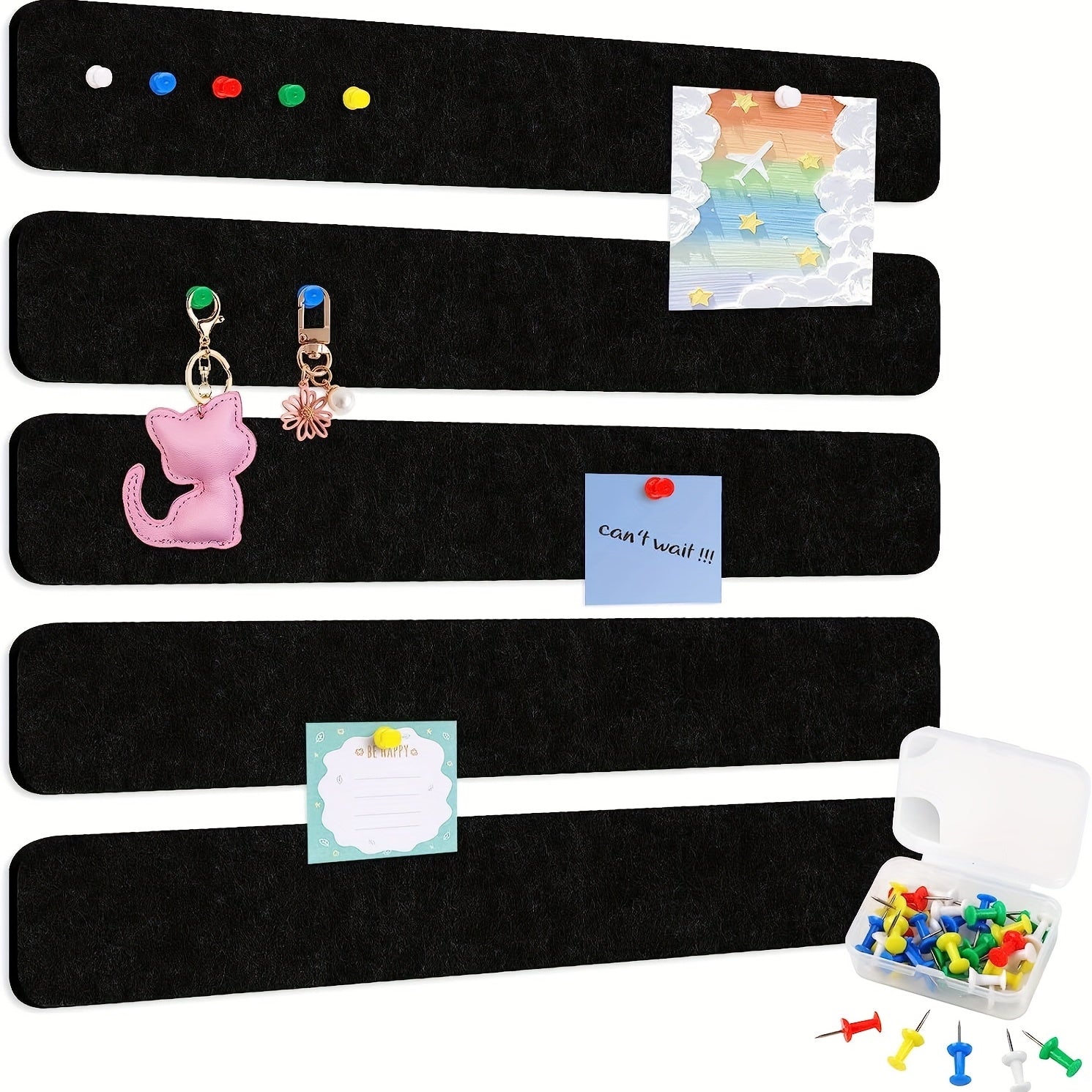 5pcs Felt Nail Board Strips With Picture Nails for Bulletin Boards