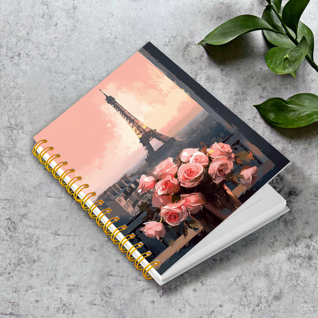 Eiffel Tower Pink Sky Flower Notebook Office Stationery
