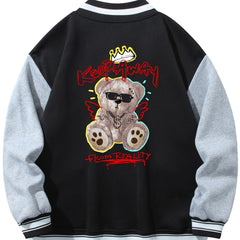 Men's Long Sleeves Pocket Baseball Collar Muppet Bear Print Jacket