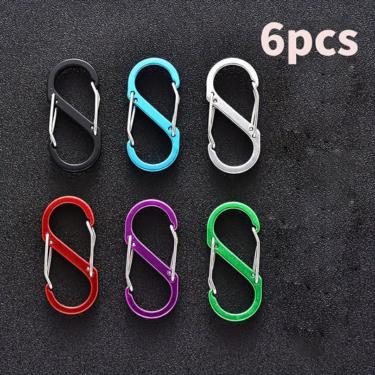 6pcs No 5 Aluminum Alloy S Carabiner Mini Spring Hanging Buckle