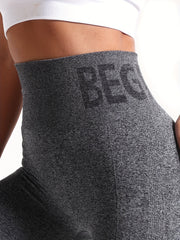 Letter Pattern Waist Sports Leggings High Stretch Running Yoga Tight Pants