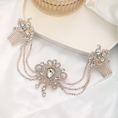 Crystal Tiara Hair Chain Headband for Bride & Weddings with Comb