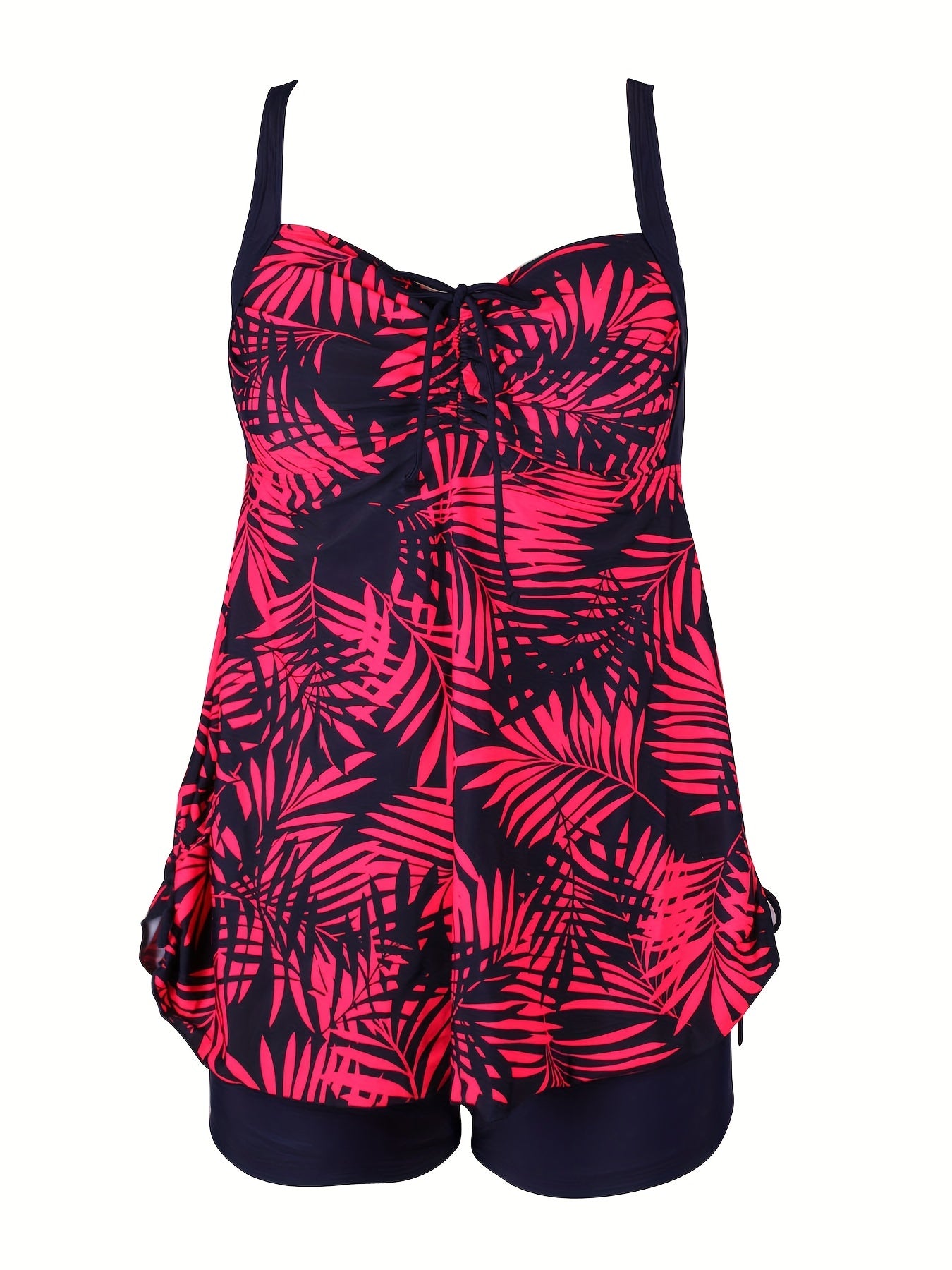  Solid Ruched Front Tankini Set