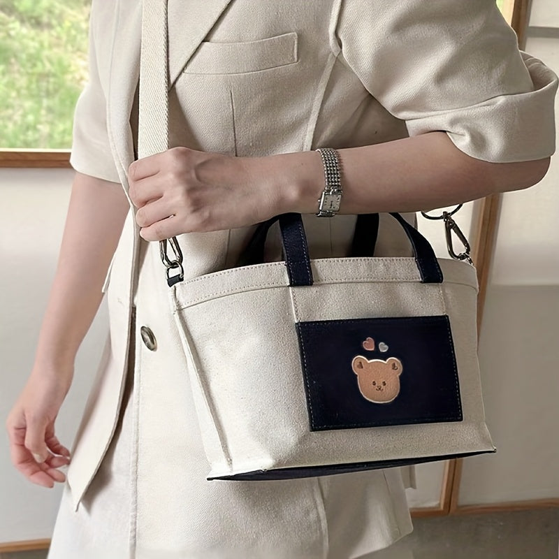 Cartoon Bear Polyester Tote Bag Large Capacity Casual Outing Mommy Handbag
