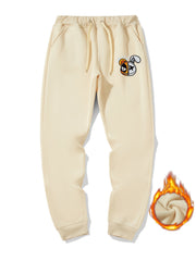 Funny Graphic Print Warm Sweatpants Men's Casual Drawstring Joggers