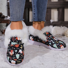 Women's Faux Fur Lined Winter Boat Shoes Christmas Pattern