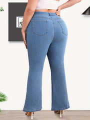  Washed Button Fly High Rise Flared Leg Jeans