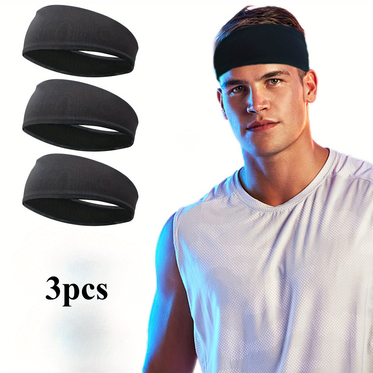3pcs Men's Sports Headbands Breathable Mesh Sweat Bands