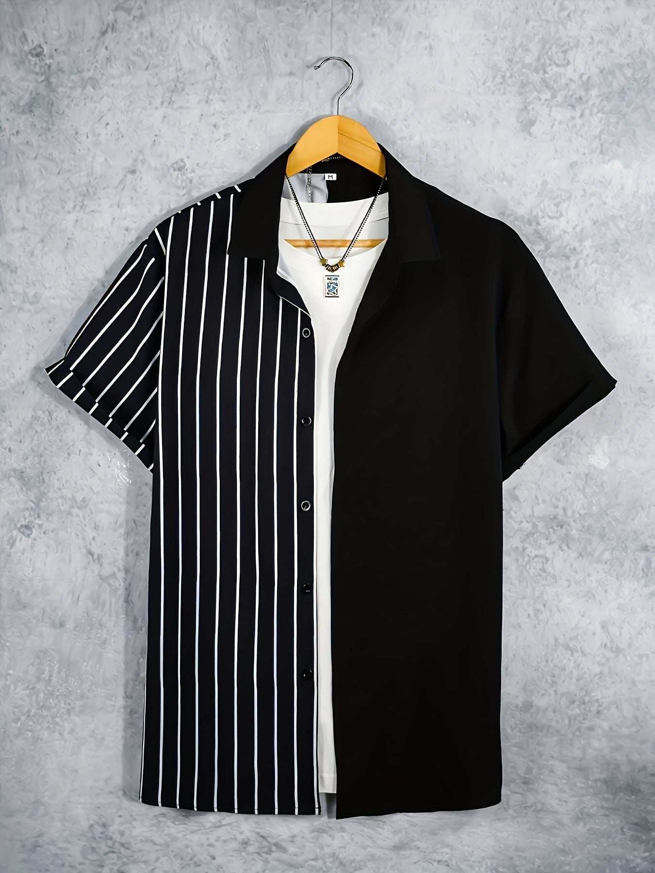 Men's Casual Mushroom Block Leaf Flower Pattern Print Short Sleeve Shirt