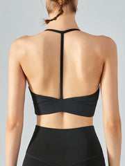 Solid Halter Neck Sports Bra High Stretch Running Yoga Bra