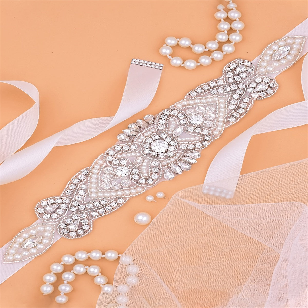 Rhinestone Bridal Belt Wedding Dress Waist Chain Sash Faux Pearl Belt