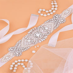 Rhinestone Bridal Belt Wedding Dress Waist Chain Sash Faux Pearl Belt