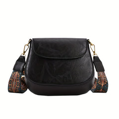 Vintage Solid Saddle Bag Minimalist Shoulder Bag Retro Pattern Strap