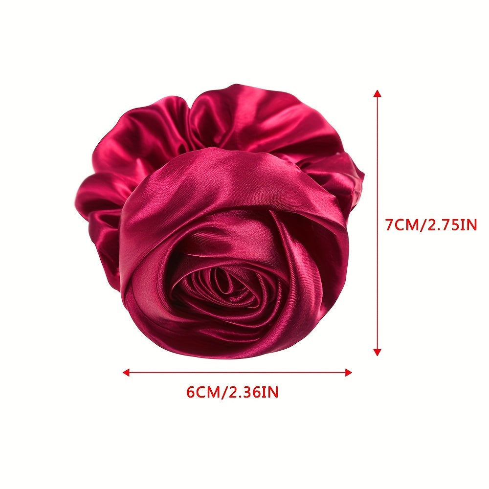 Solid Rose Silk Scrunchie Ponytail Holder Hair Band