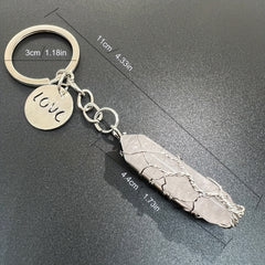 Natural Raw Stone Crystal Healing Tree Keychain For Men