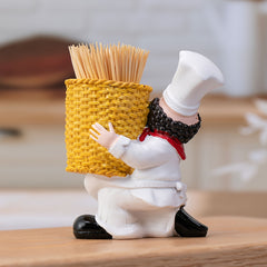 Chef Toothpick Holder in Bamboo Basket for Home Bar Cafe Decor