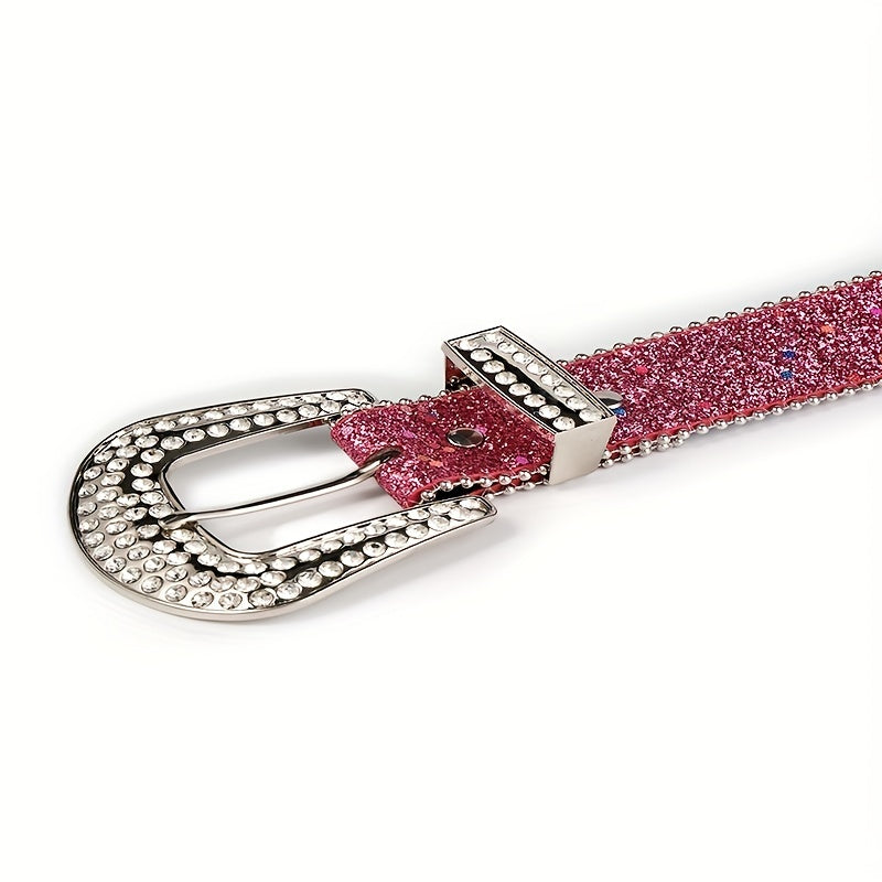 Rose Red Sequin Y2K PU Belt Star Rivet Eyelet Punk Rhinestone Belt