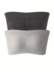 2pcs Strapless Bandeau Bras Soft Stretch Everyday Bra Women's Lingerie