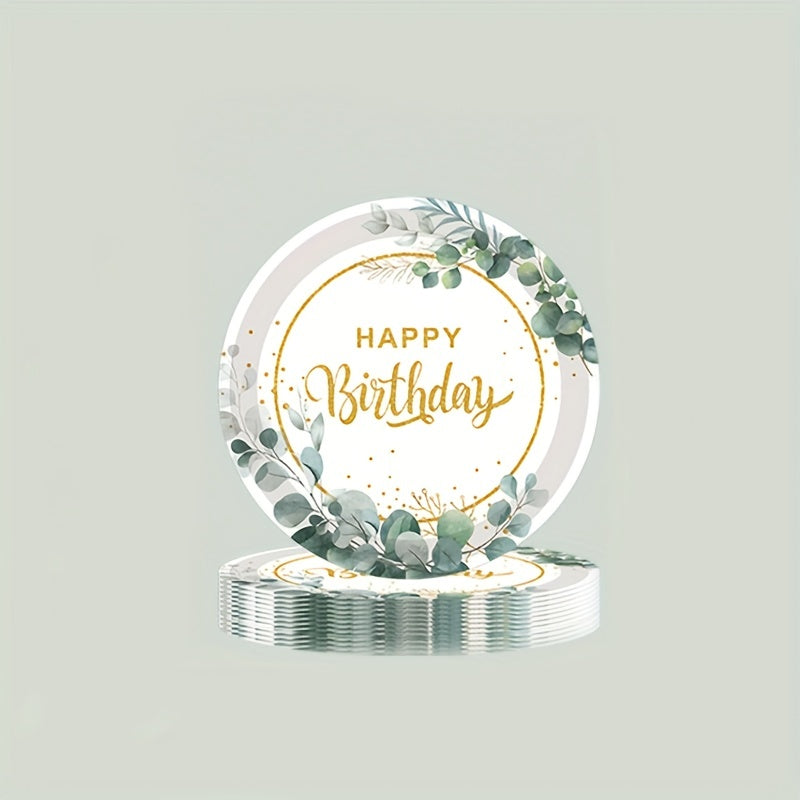 20pcs Disposable Happy Birthday Green Square Napkin Party Paper Plate