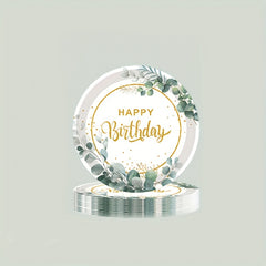 20pcs Disposable Happy Birthday Green Square Napkin Party Paper Plate