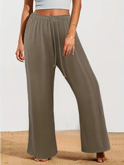  Women's Solid Elastic Drawstring High Rise Trousers