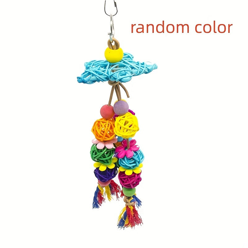 Parrot Toys Star Rattan Ball Shaped Bite Swing Bird Chewing Cage Hanging Decor