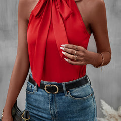 Solid Tie Neck Halter Top Casual Sleeveless Top