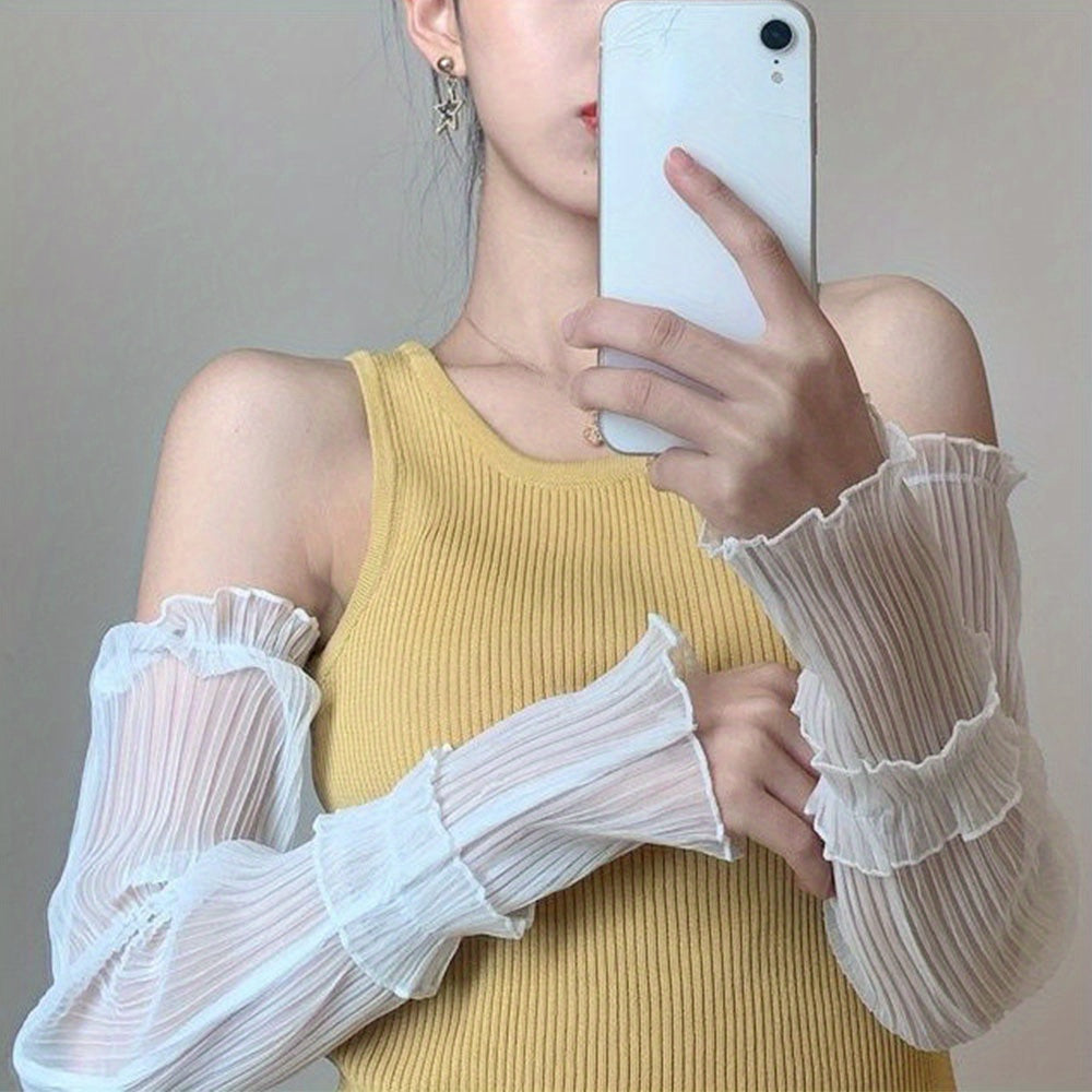 Ruffle Ice Sleeves Sunproof Long Gloves Women Arm Sleeves