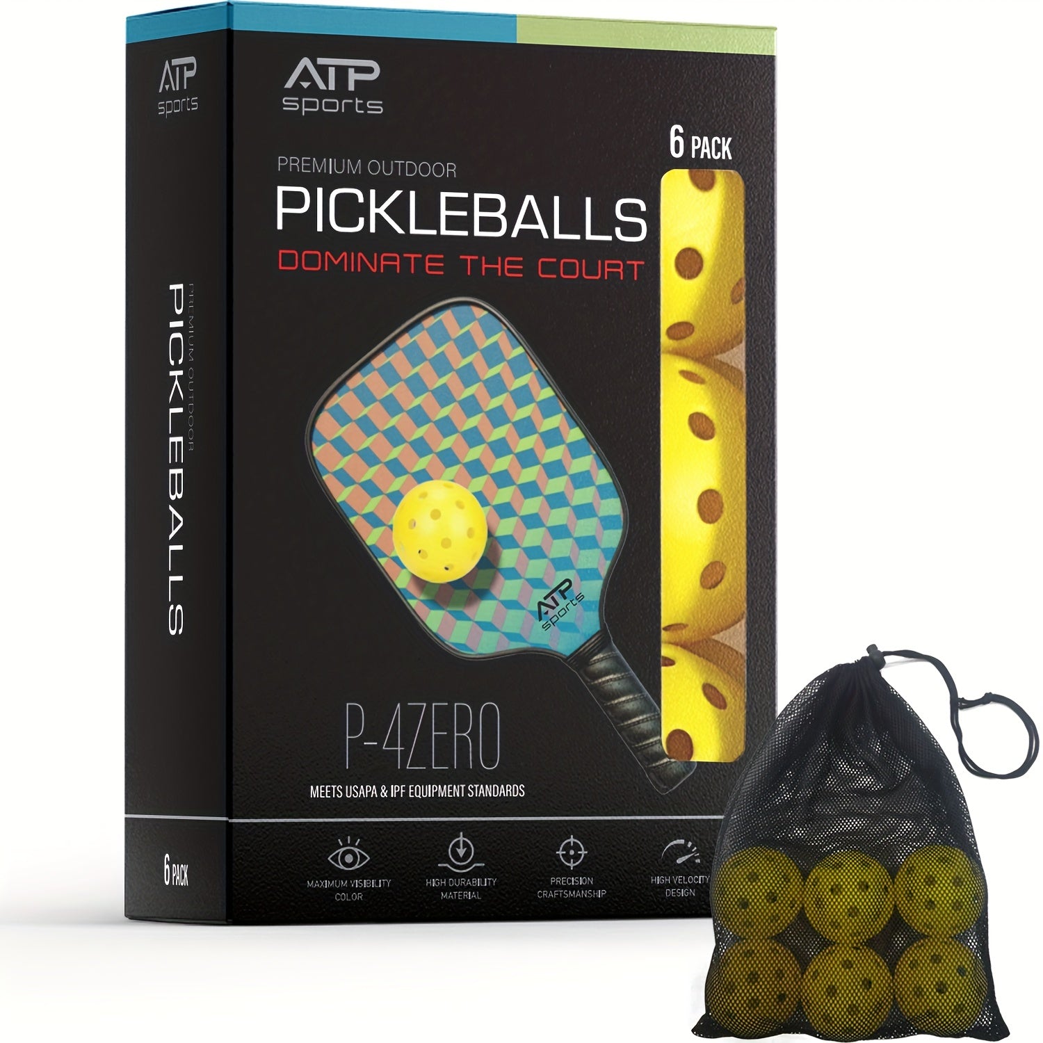 12pcs Pickleball Balls USAPA 40 Holes Pickle Balls w/ Mesh Bag
