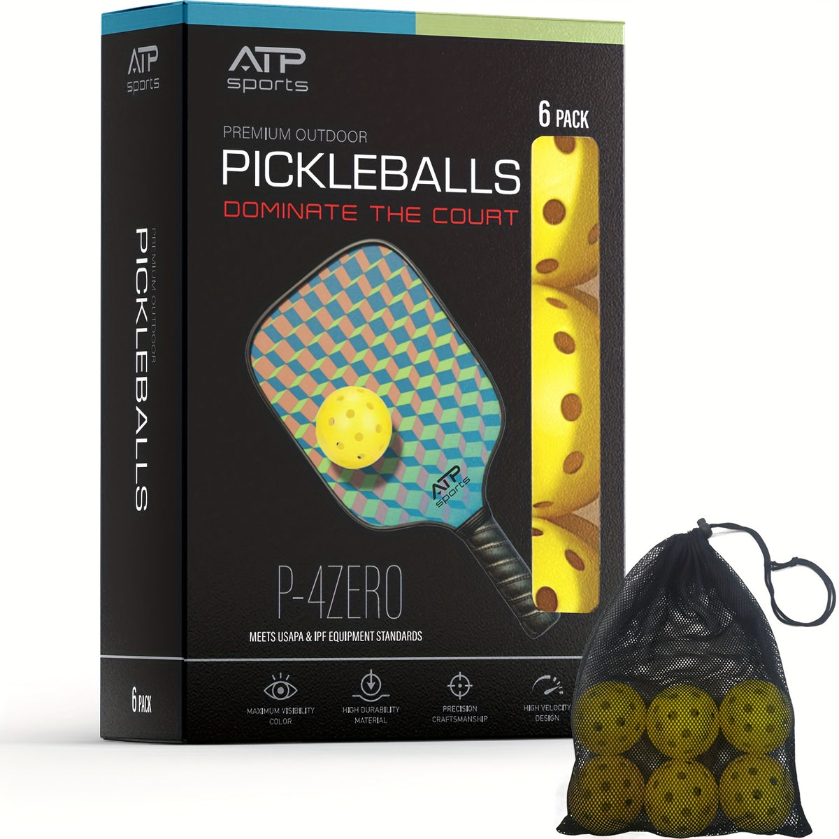 12pcs Pickleball Balls USAPA 40 Holes Pickle Balls w/ Mesh Bag