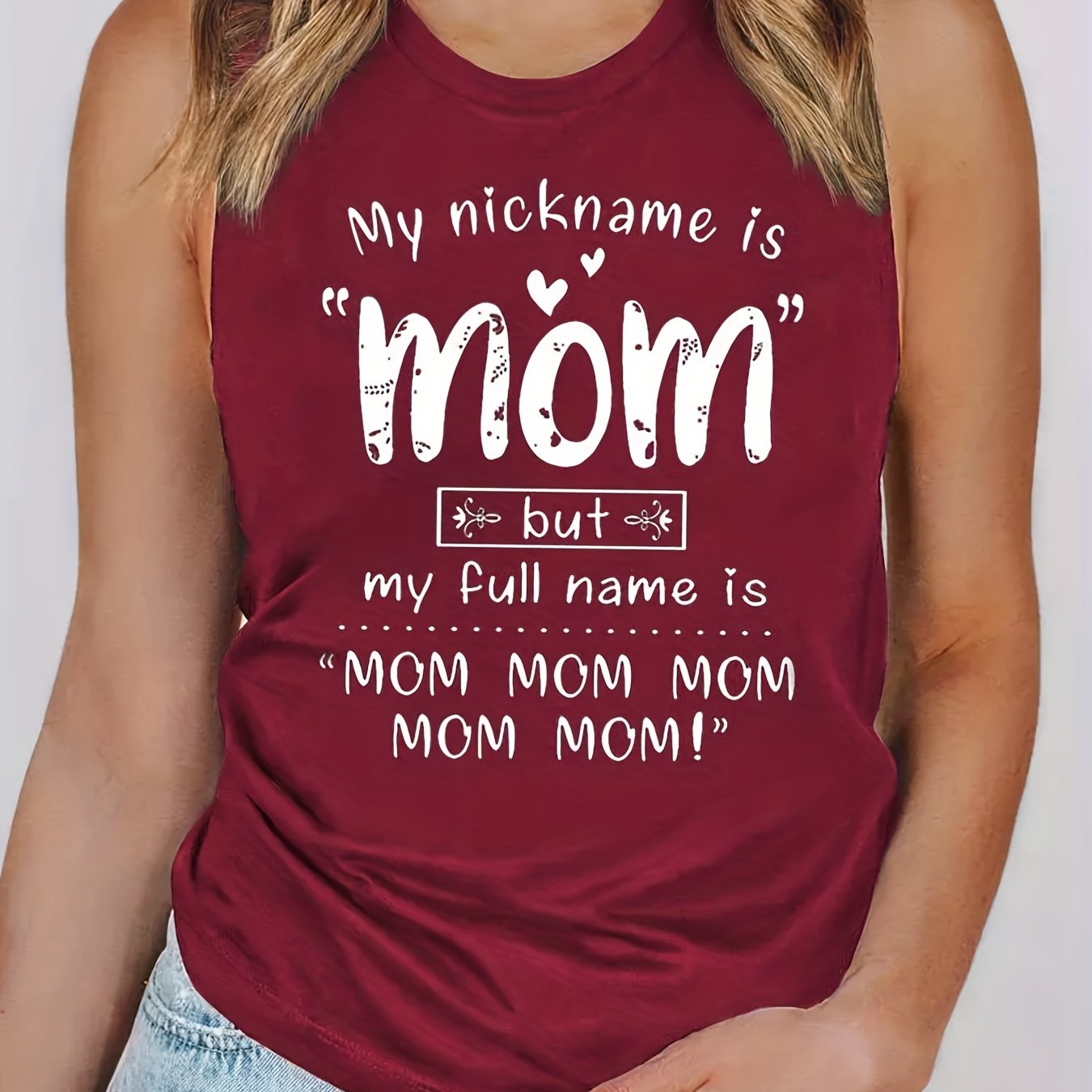 Mom Letter Print Tank Top Crew Neck Summer Sleeveless Top
