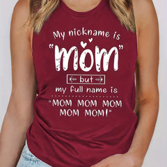 Mom Letter Print Tank Top Crew Neck Summer Sleeveless Top