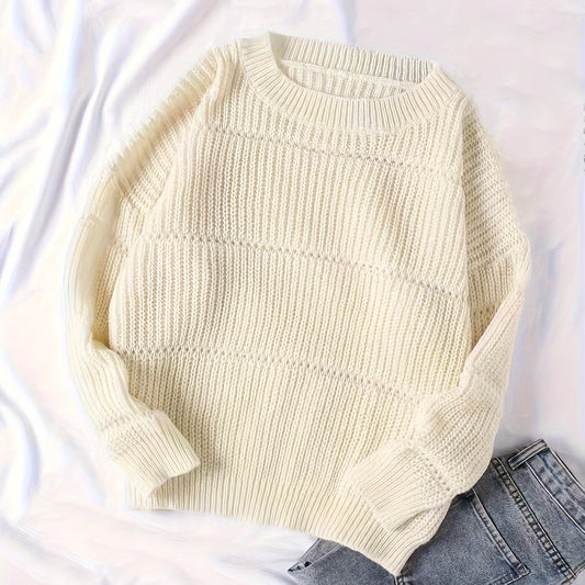  Ribbed Long Sleeve Round Neck Jumper