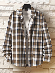 Men's Plaid Print Long Sleeve Button Up Shirt Lapel Casual Shirt Tops