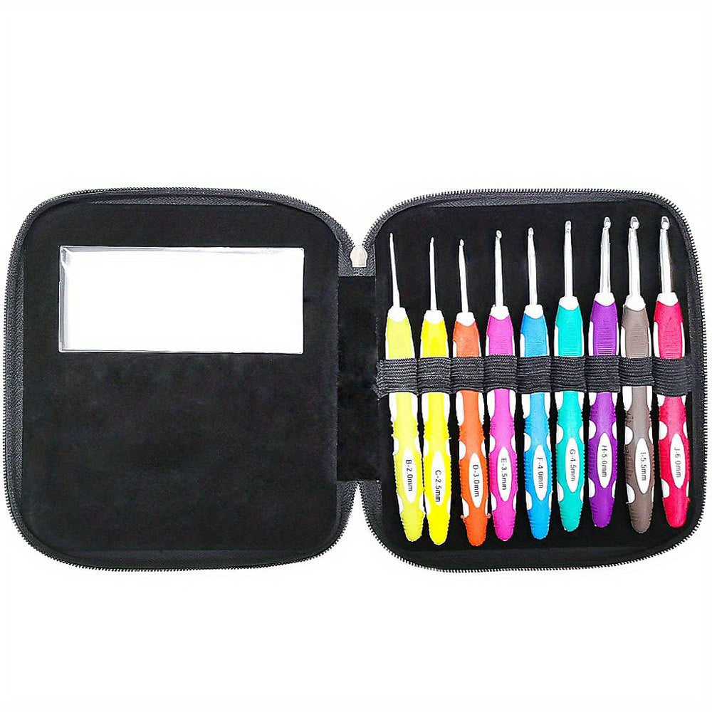 9pcs Aluminum Crochet Knitting Tool Set with Two Handle in PU Package